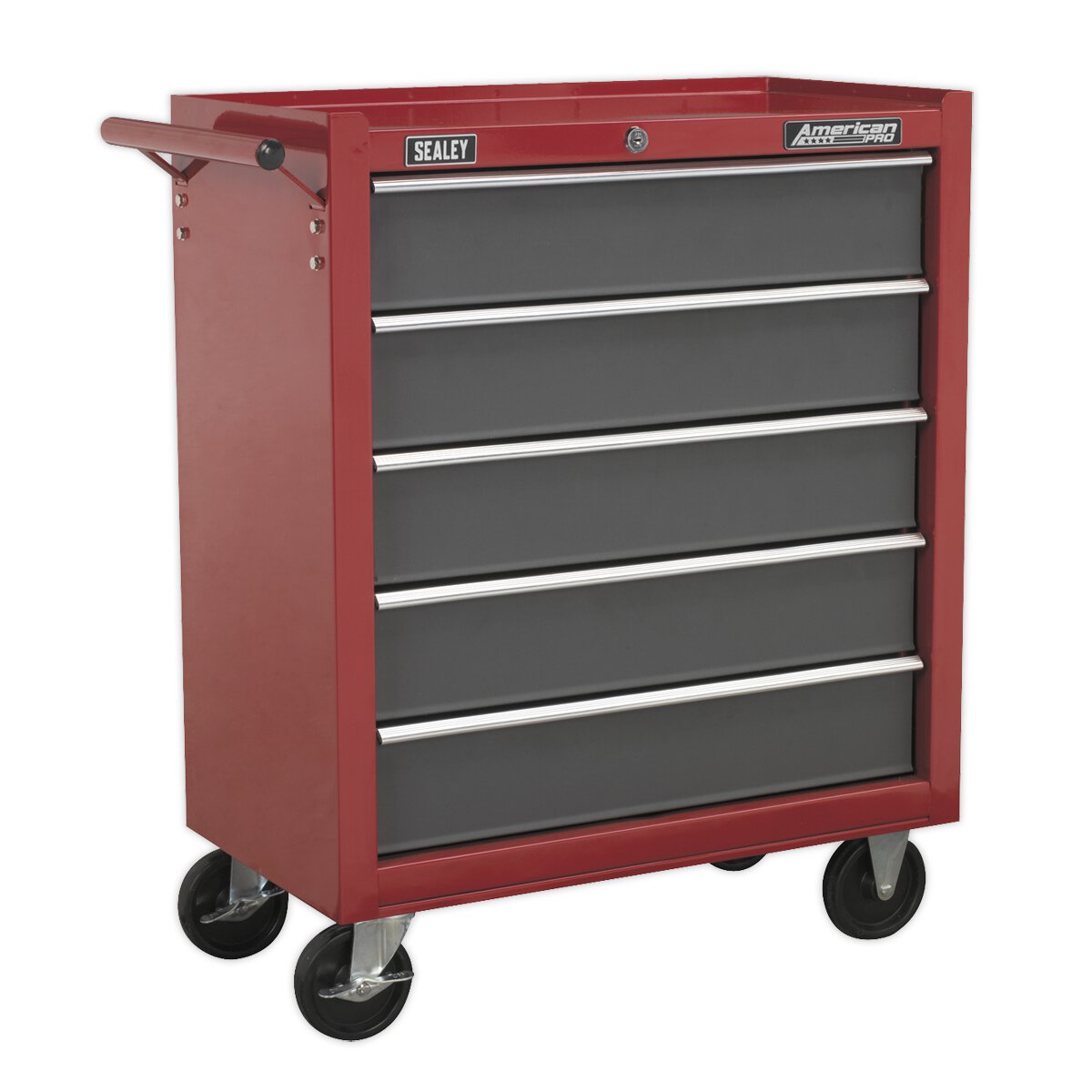 Rollcab 5 Drawer with Ball Bearing Slides - Red/Grey