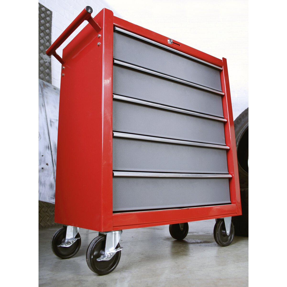 Rollcab 5 Drawer with Ball Bearing Slides - Red/Grey