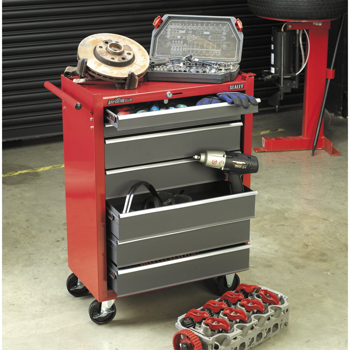 Rollcab 7 Drawer with Ball Bearing Slides - Red/Grey