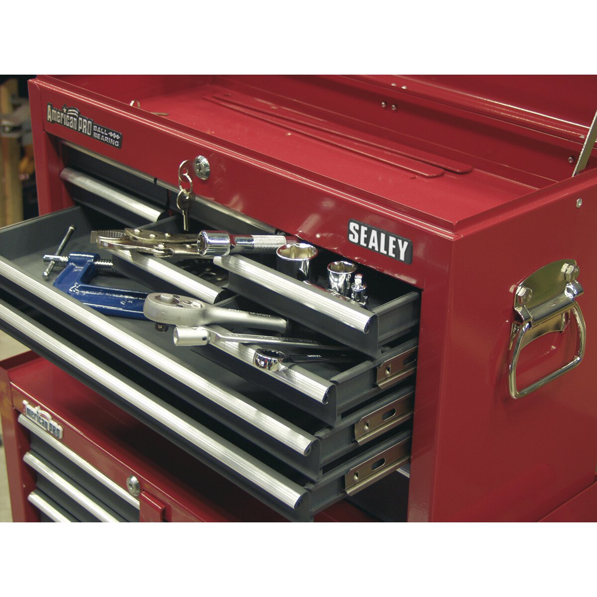 Topchest 9 Drawer with Ball Bearing Slides - Red/Grey