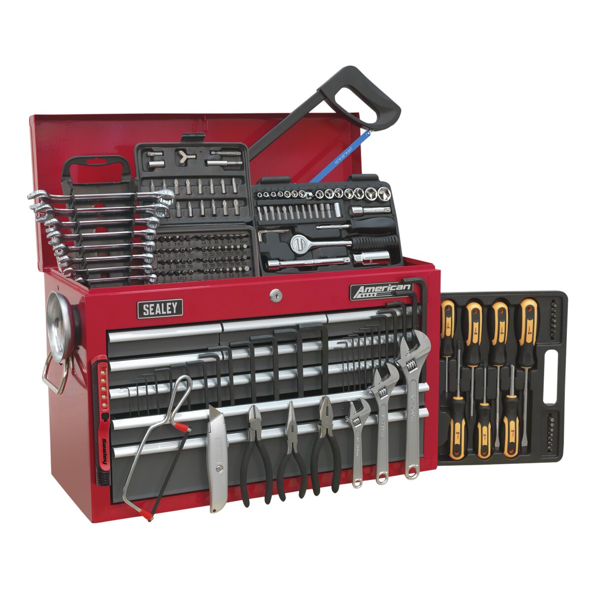 Topchest 9 Drawer with Ball Bearing Slides - Red/Grey & 205pc Tool Kit