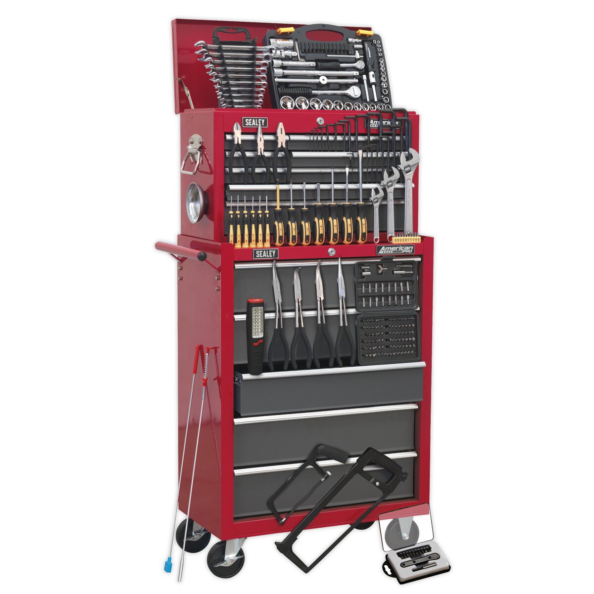 Topchest & Rollcab Combination 14 Drawer with Ball Bearing Slides - Red/Grey & 239pc Tool Kit