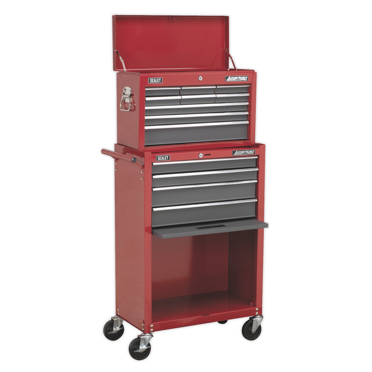 Topchest & Rollcab Combination 13 Drawer with Ball Bearing Slides - Red/Grey
