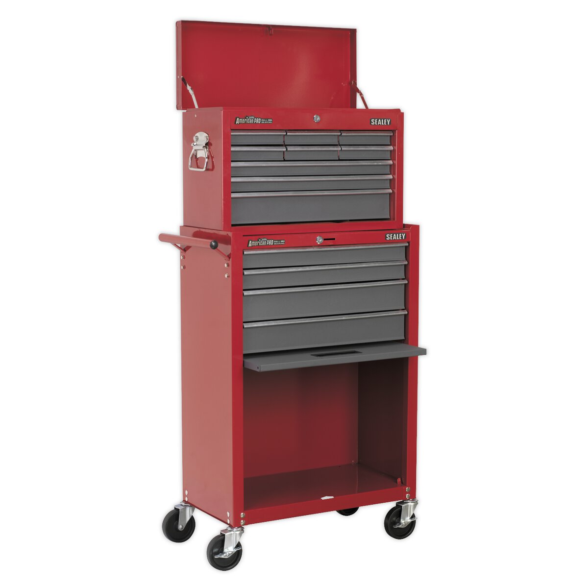 Topchest & Rollcab Combination 13 Drawer with Ball Bearing Slides - Red/Grey