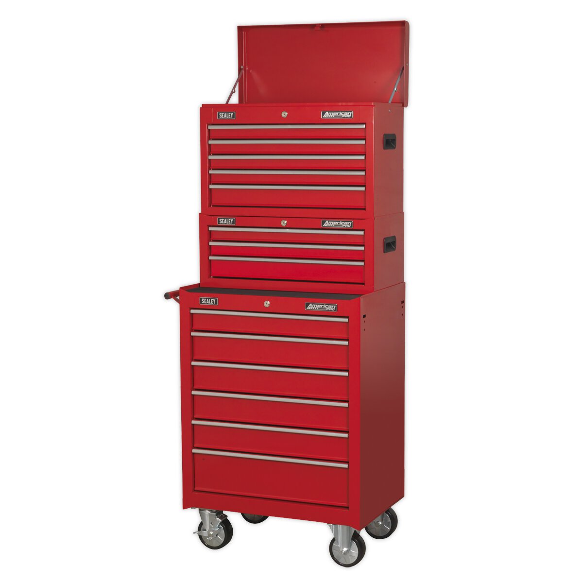 Topchest, Mid-Box & Rollcab 14 Drawer Stack - Red
