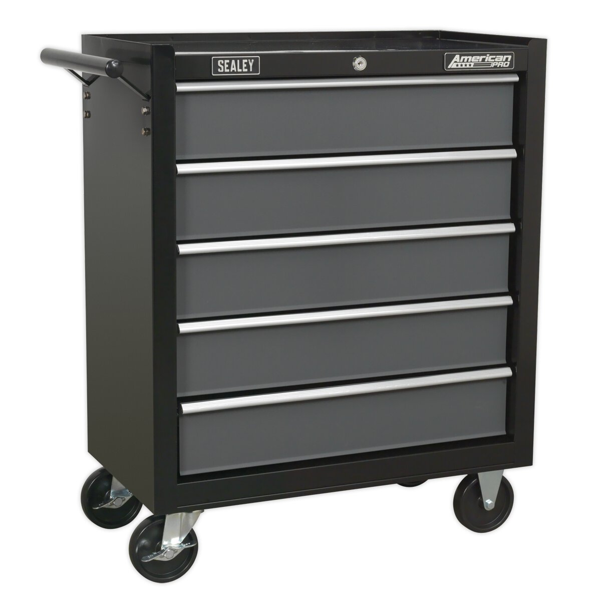 Rollcab 5 Drawer with Ball Bearing Slides - Black/Grey