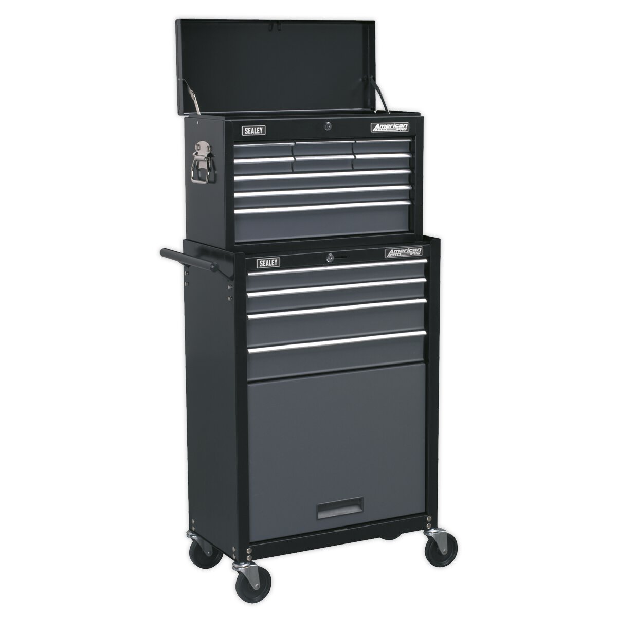 Topchest & Rollcab Combination 13 Drawer with Ball Bearing Slides - Black/Grey