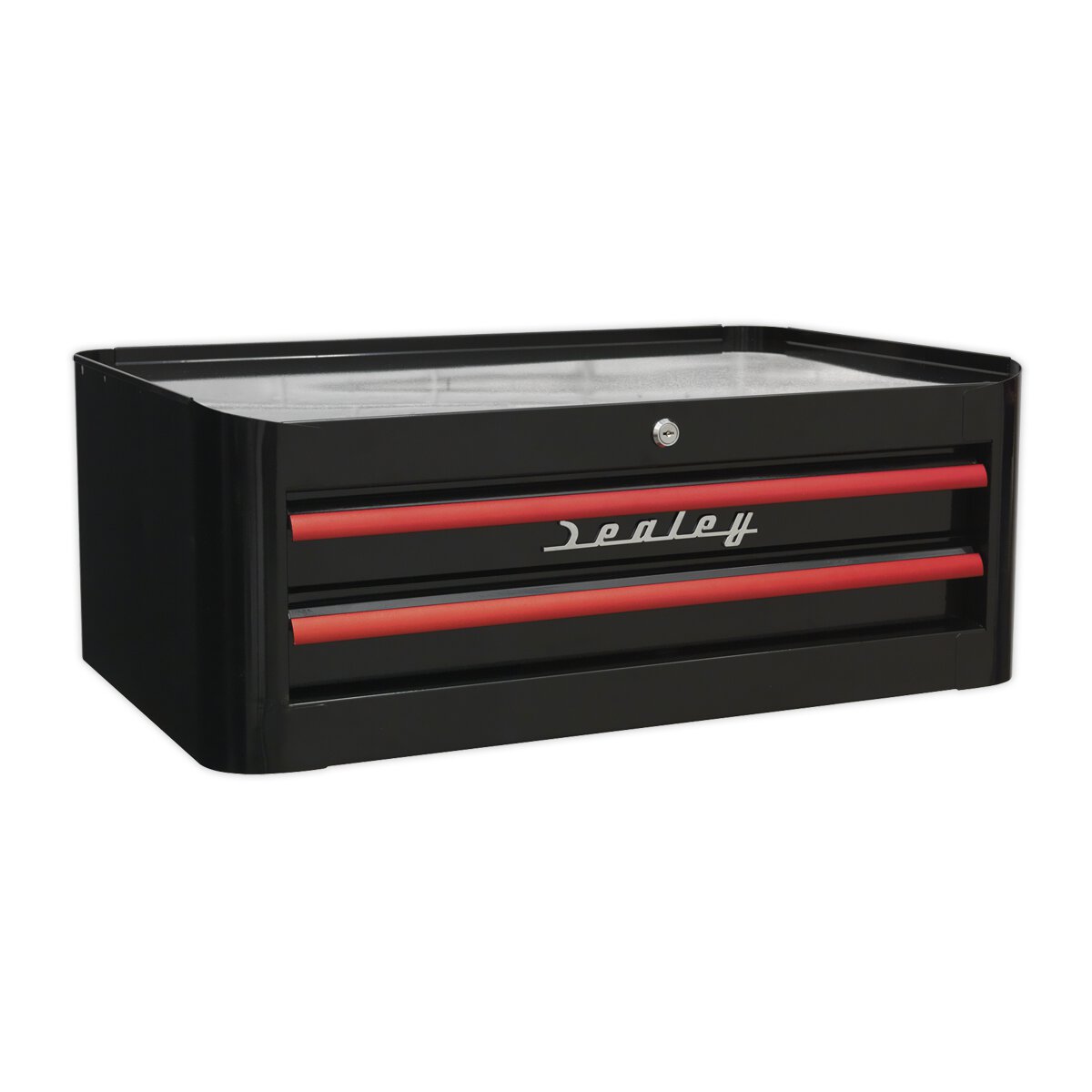 Mid-Box 2 Drawer Retro Style - Black with Red Anodised Drawer Pulls