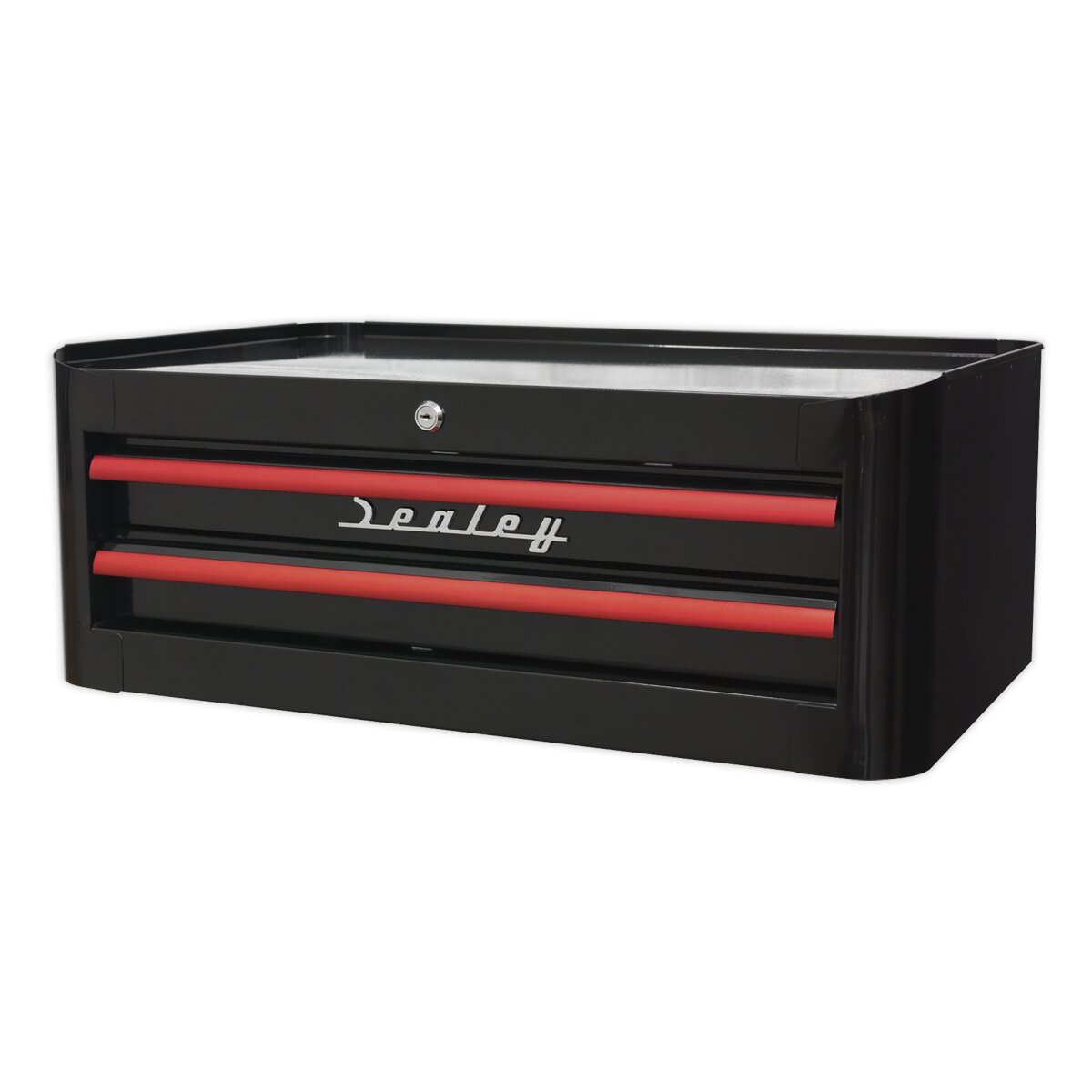 Mid-Box 2 Drawer Retro Style - Black with Red Anodised Drawer Pulls