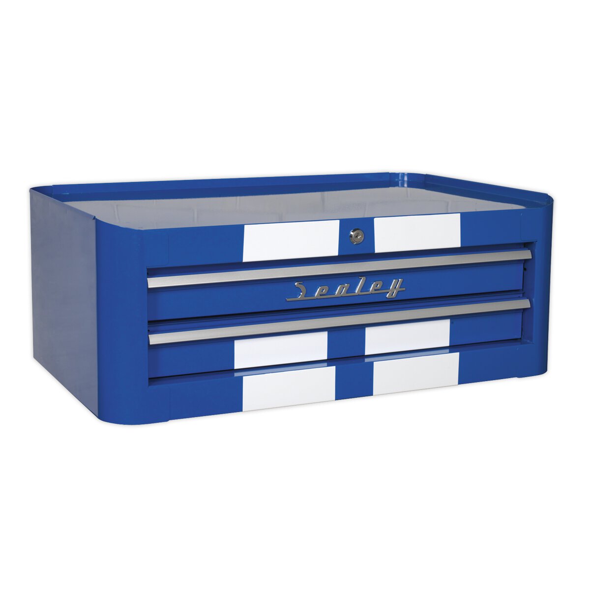 Mid-Box 2 Drawer Retro Style - Blue with White Stripes