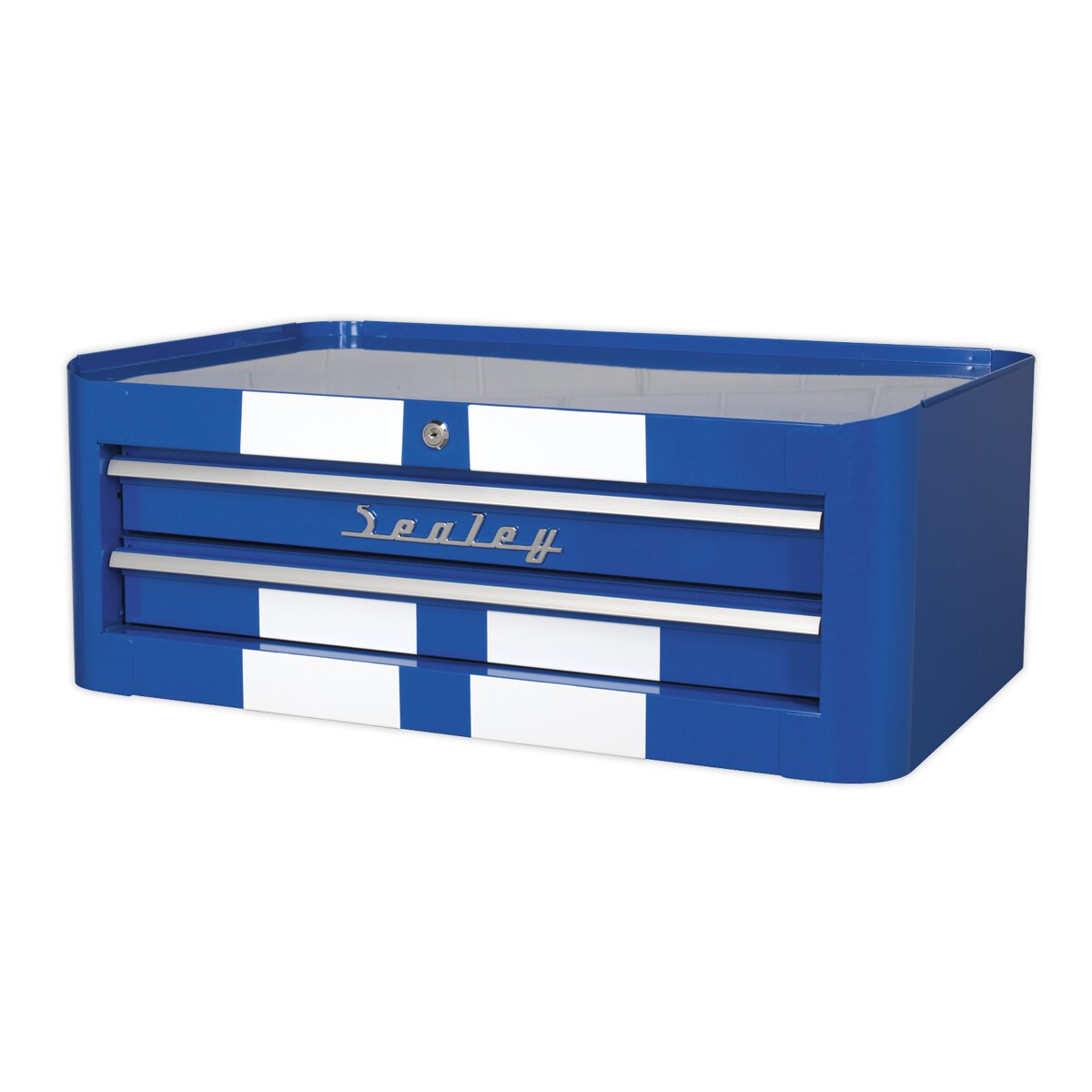Mid-Box 2 Drawer Retro Style - Blue with White Stripes