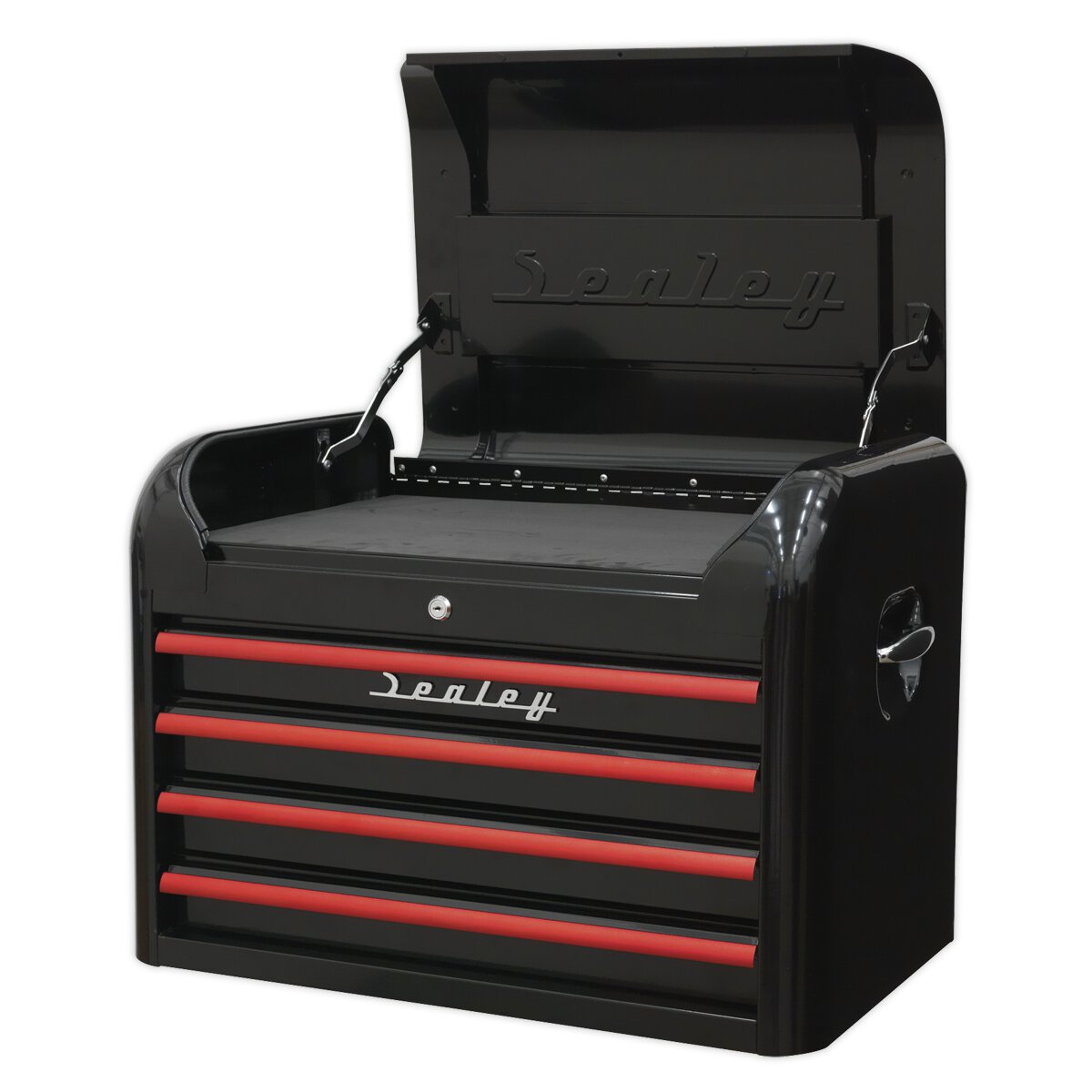 Topchest 4 Drawer Retro Style - Black with Red Anodised Drawer Pulls