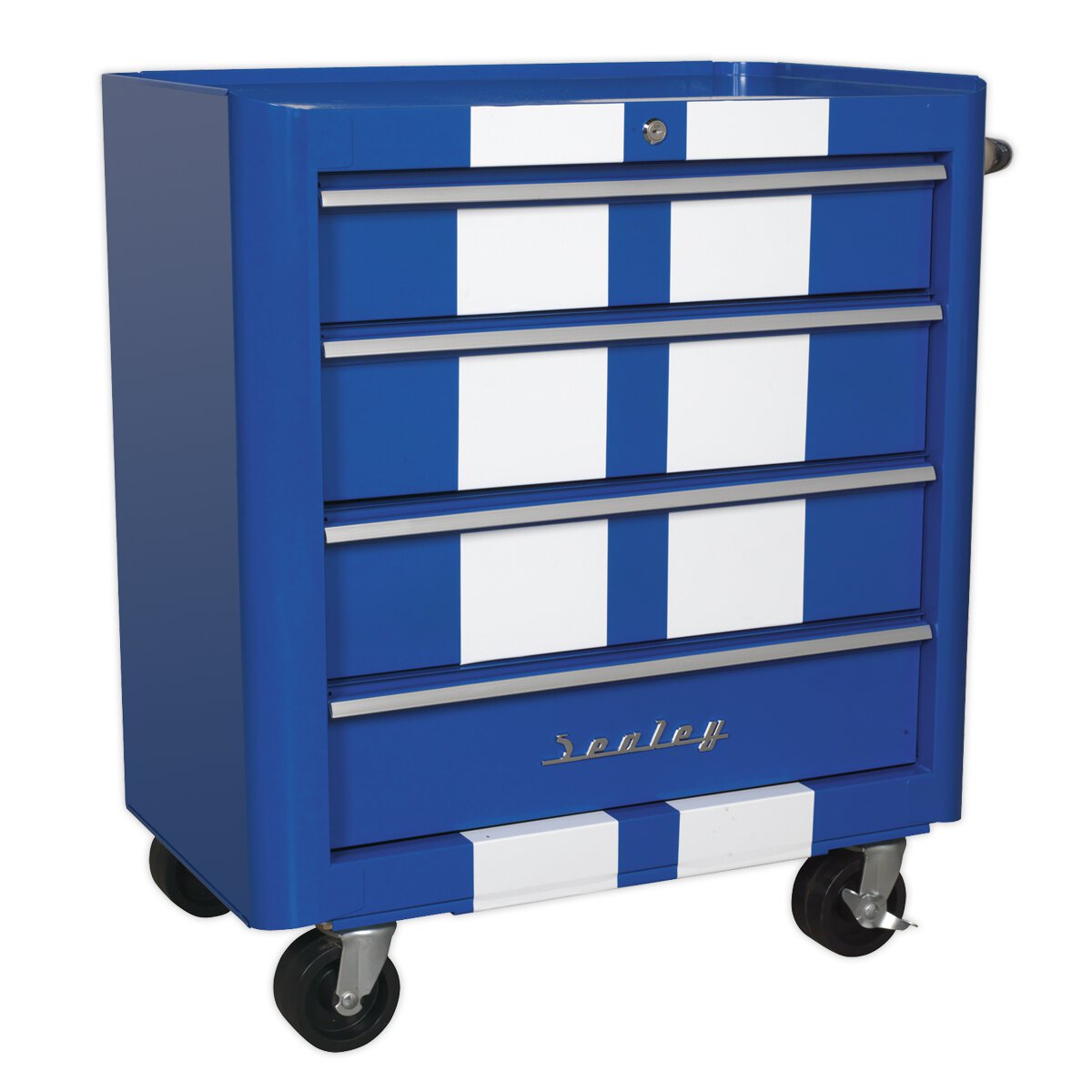 Rollcab 4 Drawer Retro Style - Blue with White Stripes