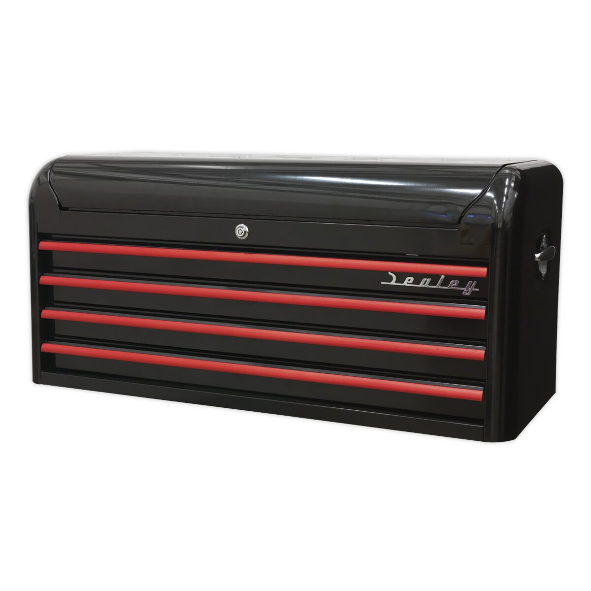 Topchest 4 Drawer Wide Retro Style - Black with Red Anodised Drawer Pulls