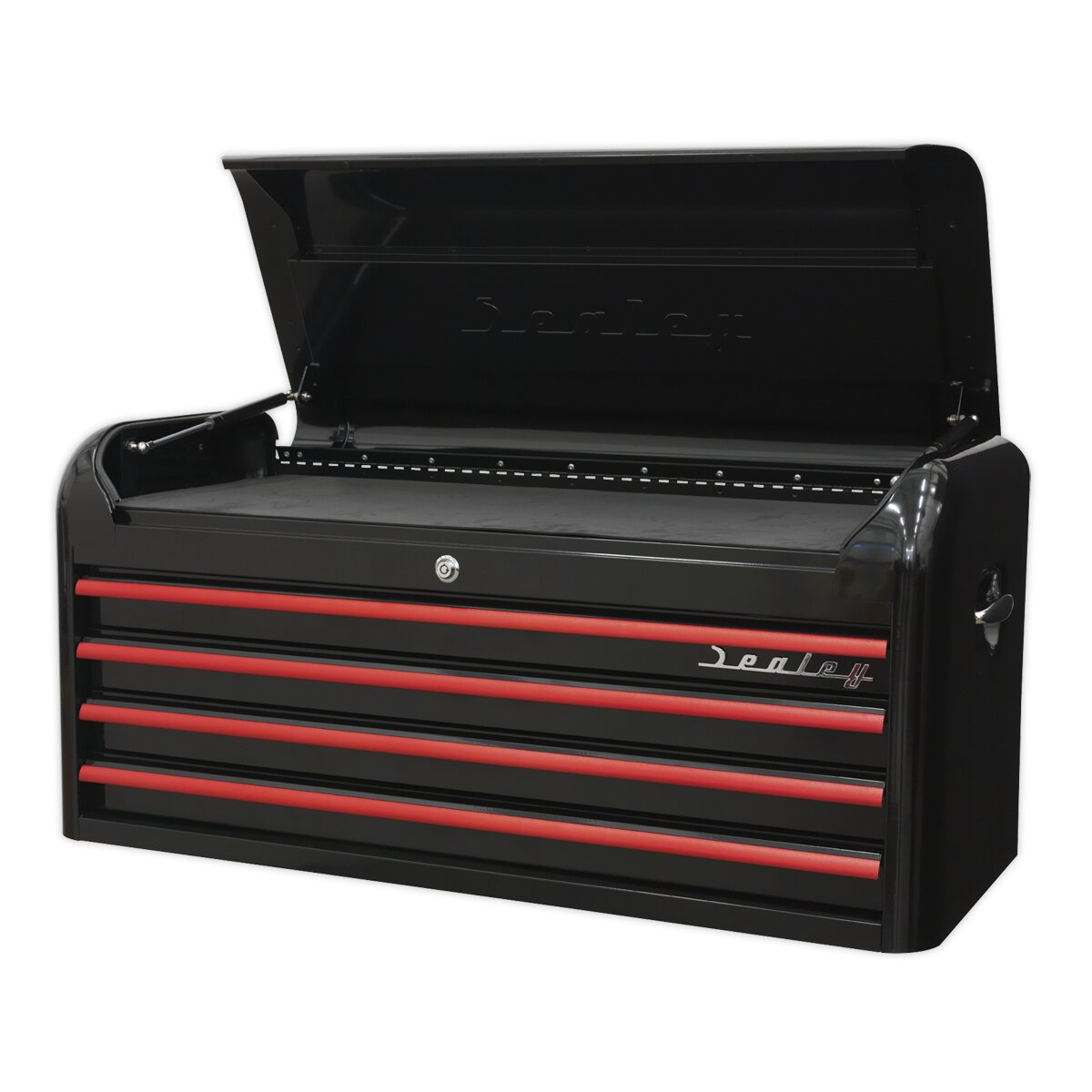Topchest 4 Drawer Wide Retro Style - Black with Red Anodised Drawer Pulls