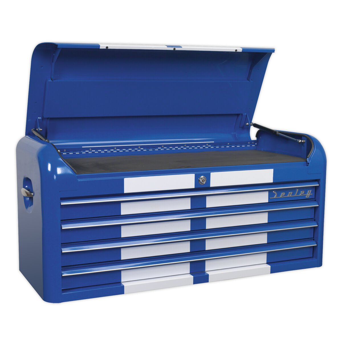 Topchest 4 Drawer Wide Retro Style - Blue with White Stripes