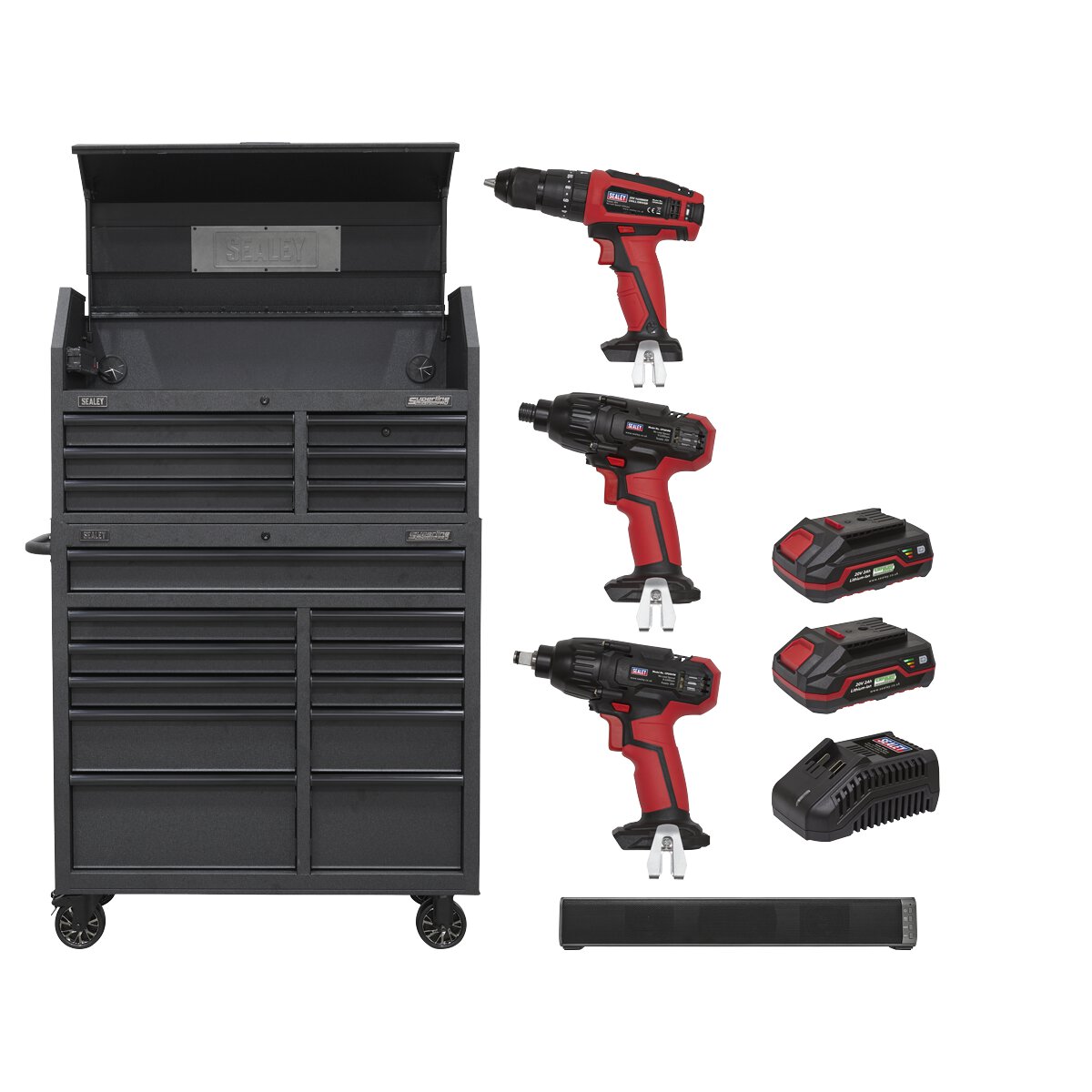 Tool Chest Combo 17 Drawer with Power Bar & 20V Power Tool Kit