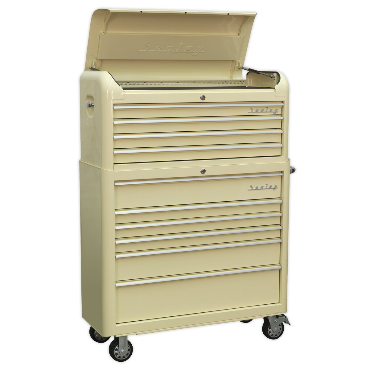 Retro Style Extra Wide Topchest & Rollcab Combination 10 Drawer - Cream