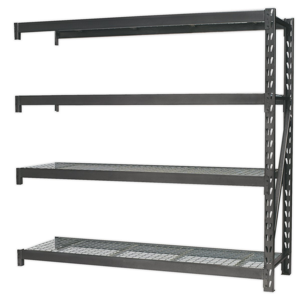 Heavy-Duty Racking Extension Pack with 4 Mesh Shelves 640kg Capacity Per Level