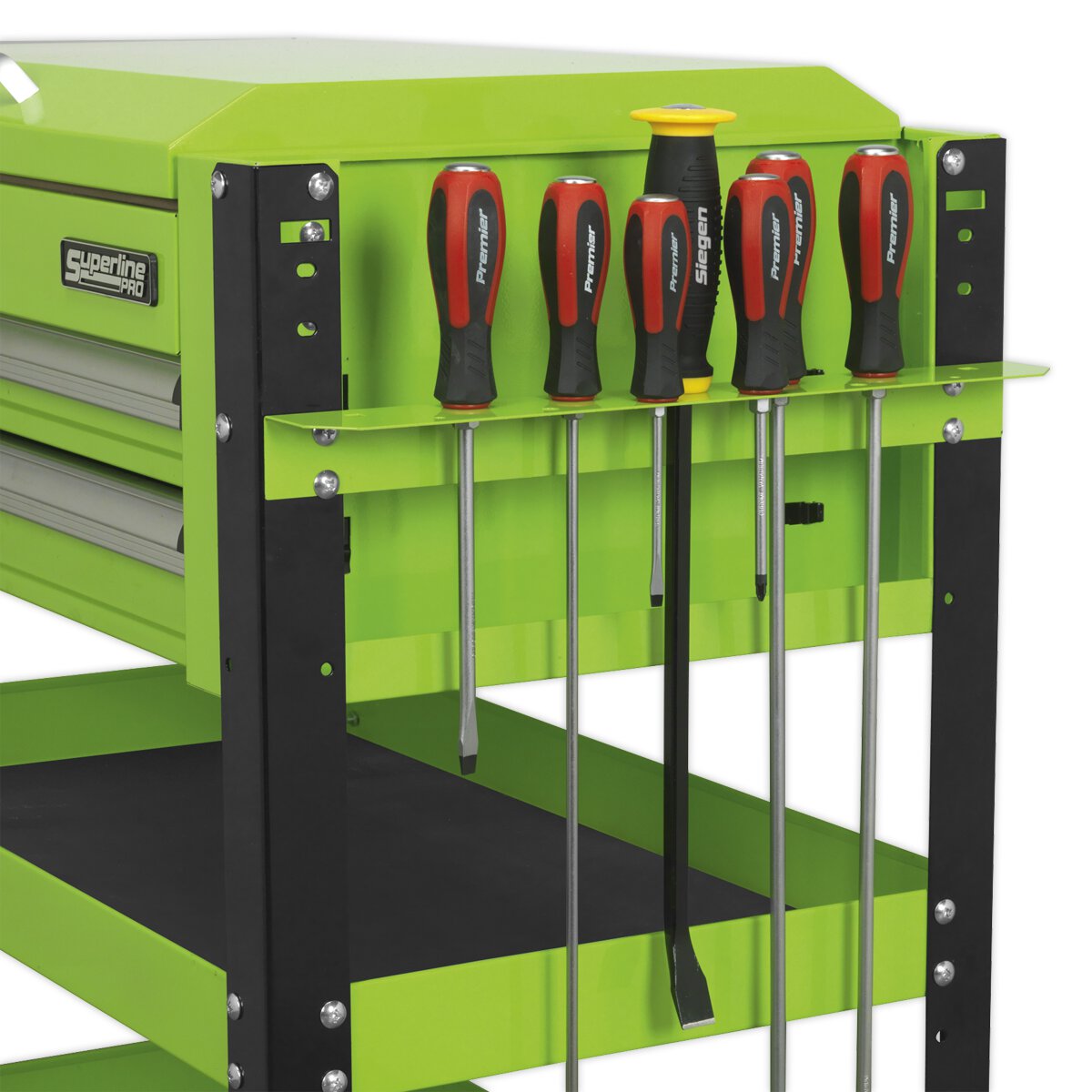 Heavy-Duty Mobile Tool & Parts Trolley 2 Drawers & Lockable Top - Hi-Vis Green