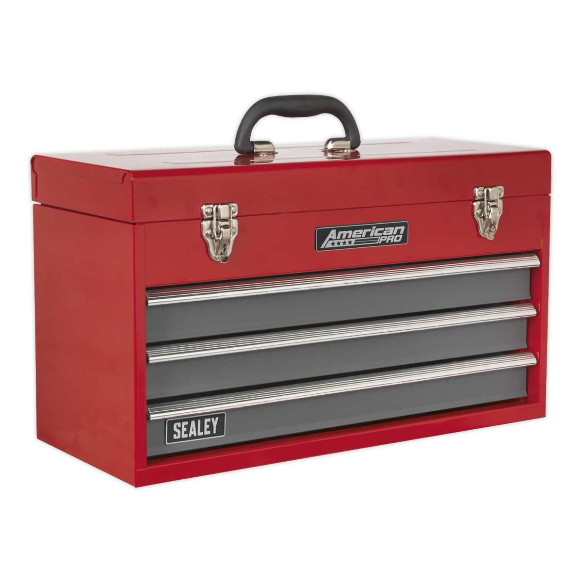 Tool Chest 3 Drawer Portable with Ball Bearing Slides - Red/Grey