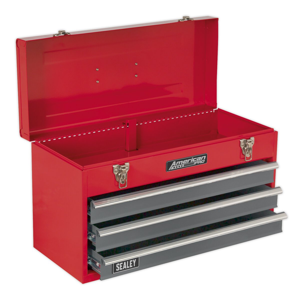 Tool Chest 3 Drawer Portable with Ball Bearing Slides - Red/Grey
