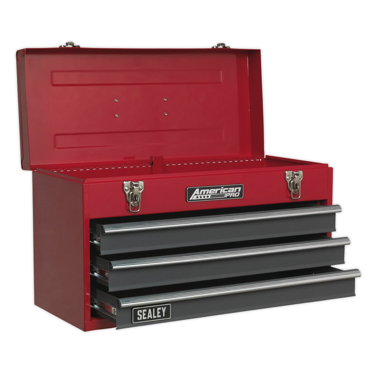 Tool Chest 3 Drawer Portable with Ball Bearing Slides - Red/Grey