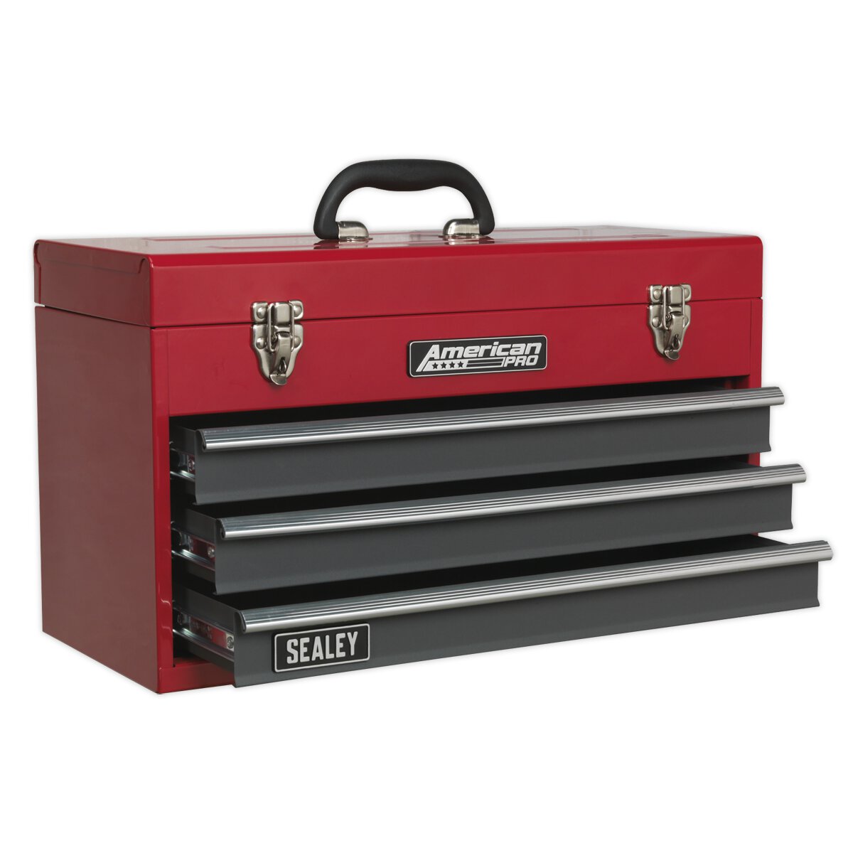 Tool Chest 3 Drawer Portable with Ball Bearing Slides - Red/Grey