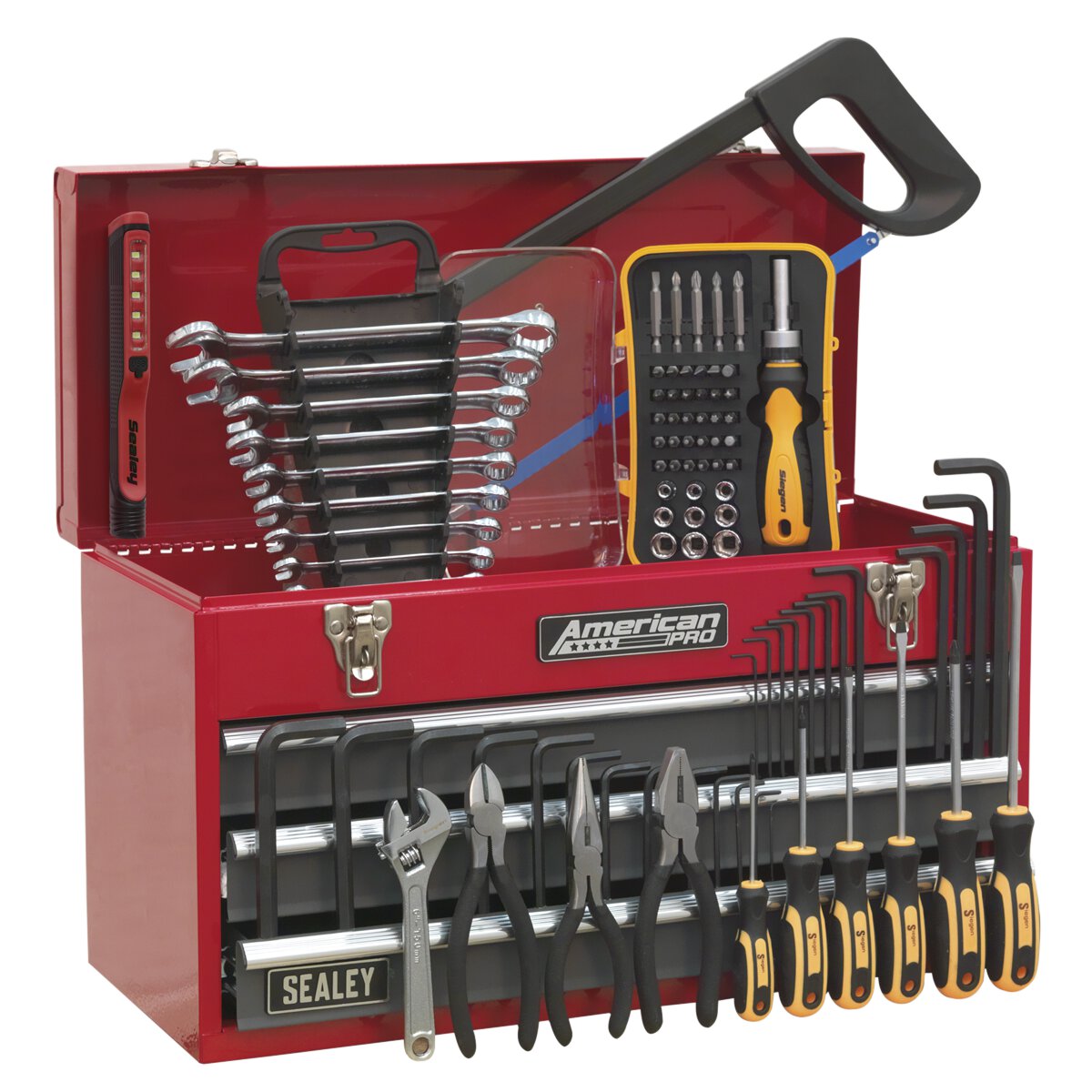 Portable Tool Chest 3 Drawer with Ball Bearing Slides - Red/Grey & 93pc Tool Kit