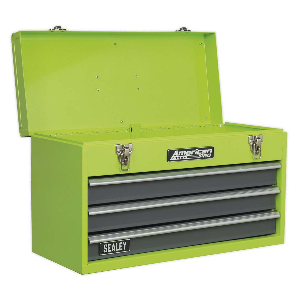 Tool Chest 3 Drawer Portable with Ball Bearing Slides - Hi-Vis Green/Grey