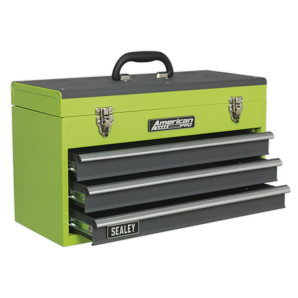 Tool Chest 3 Drawer Portable with Ball Bearing Slides - Hi-Vis Green/Grey