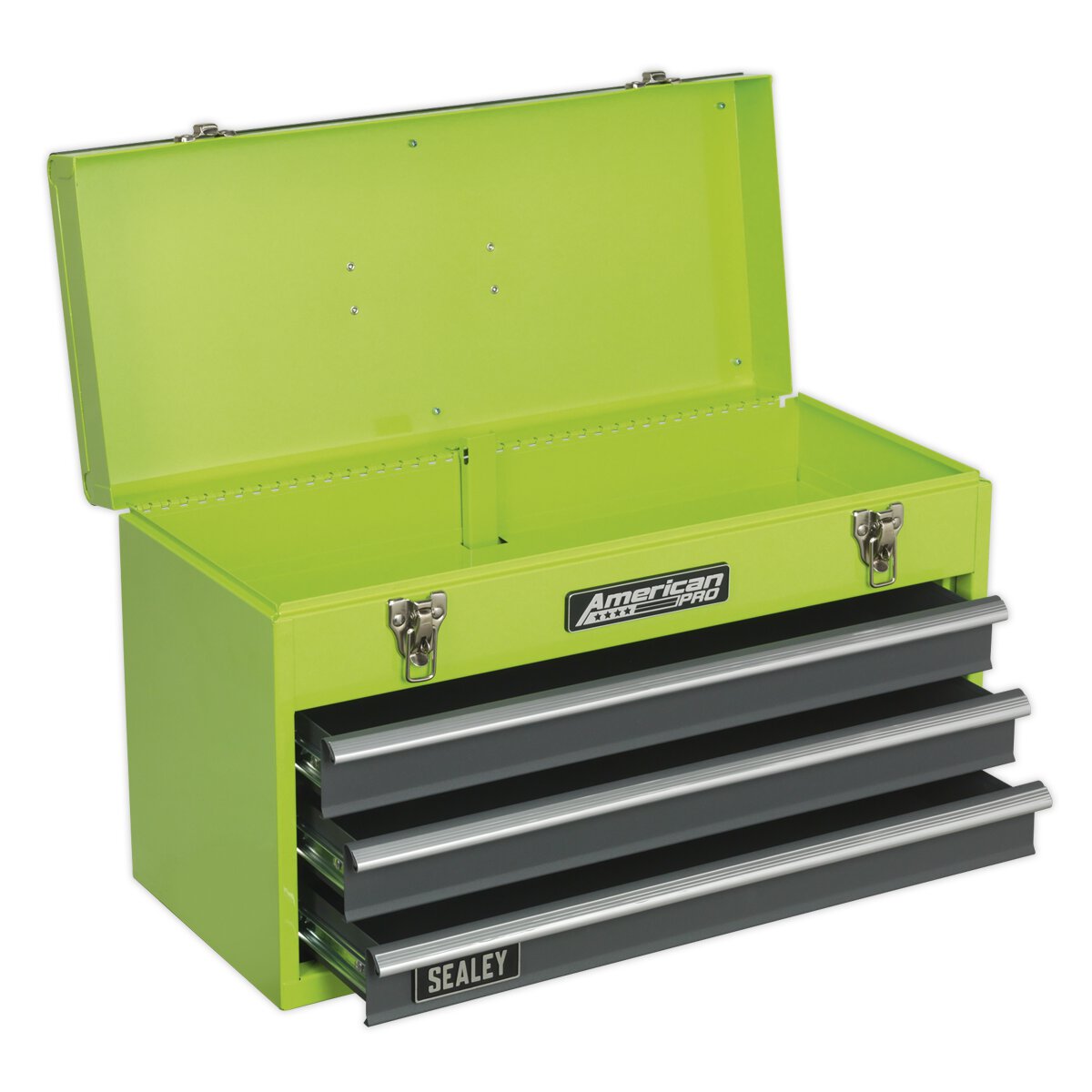 Tool Chest 3 Drawer Portable with Ball Bearing Slides - Hi-Vis Green/Grey