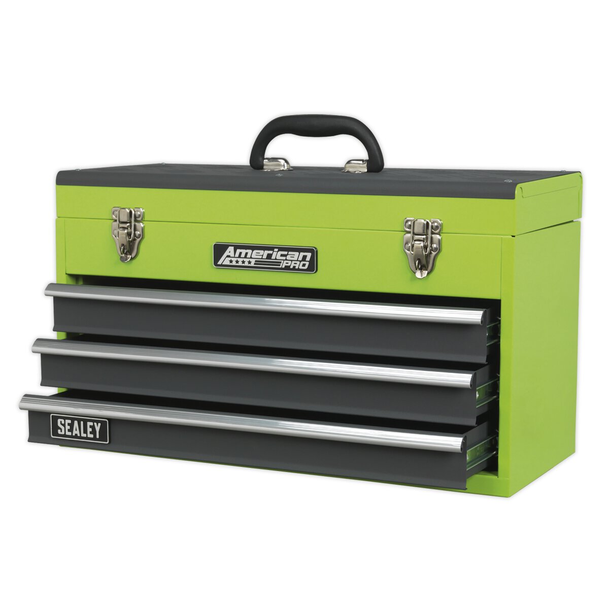 Tool Chest 3 Drawer Portable with Ball Bearing Slides - Hi-Vis Green/Grey