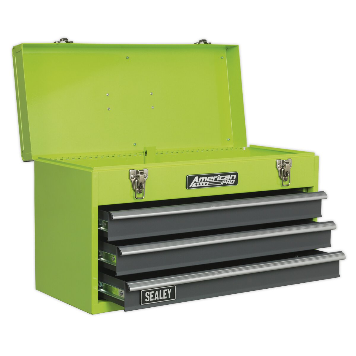 Tool Chest 3 Drawer Portable with Ball Bearing Slides - Hi-Vis Green/Grey
