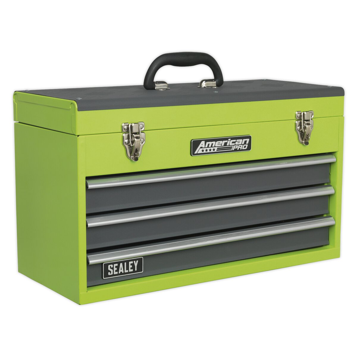 Tool Chest 3 Drawer Portable with Ball Bearing Slides - Hi-Vis Green/Grey