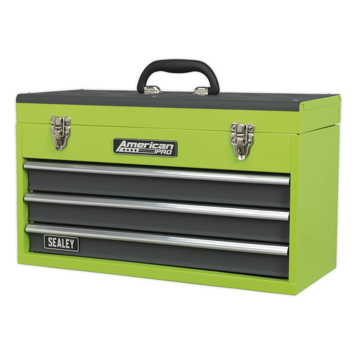 Tool Chest 3 Drawer Portable with Ball Bearing Slides - Hi-Vis Green/Grey
