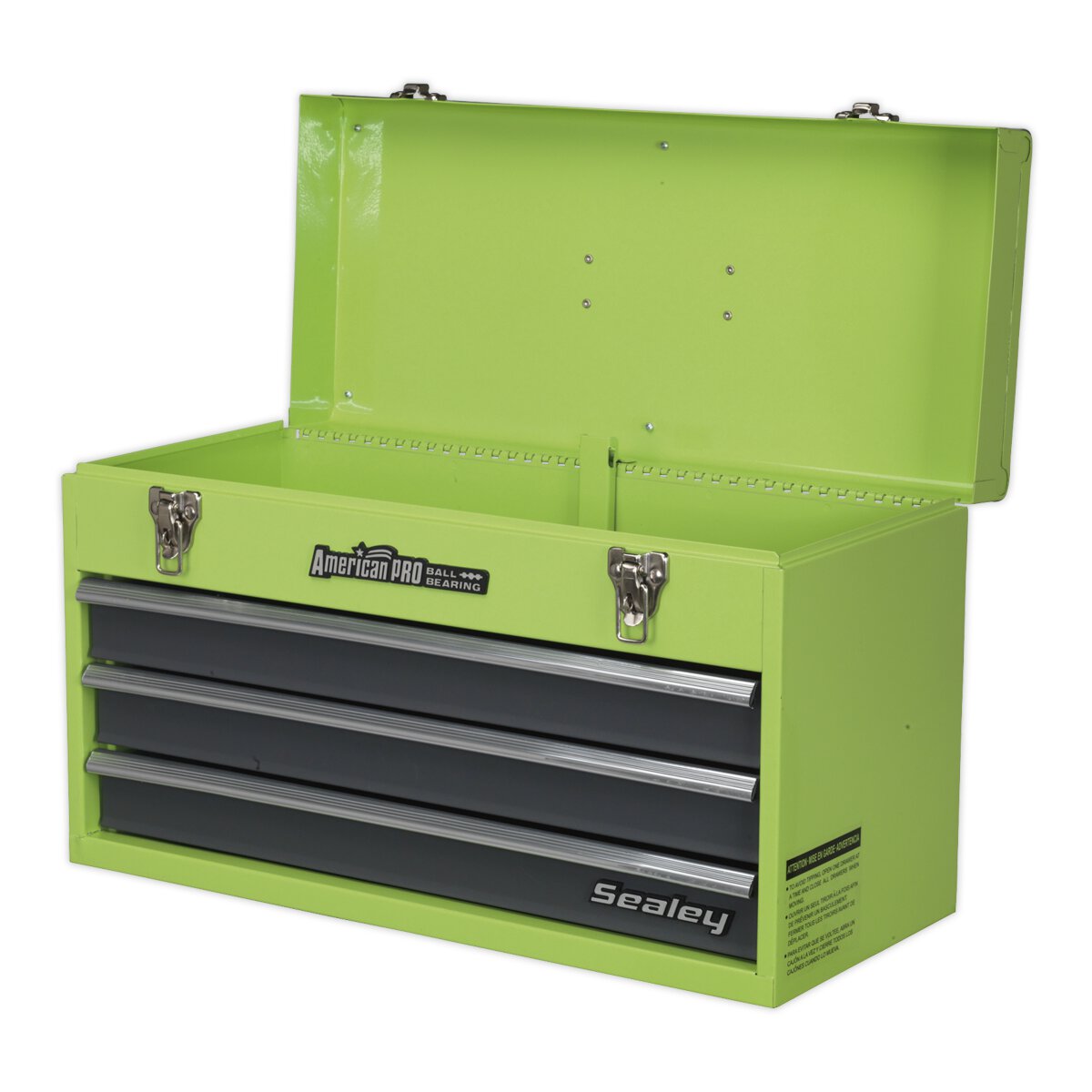 Tool Chest 3 Drawer Portable with Ball Bearing Slides - Hi-Vis Green/Grey