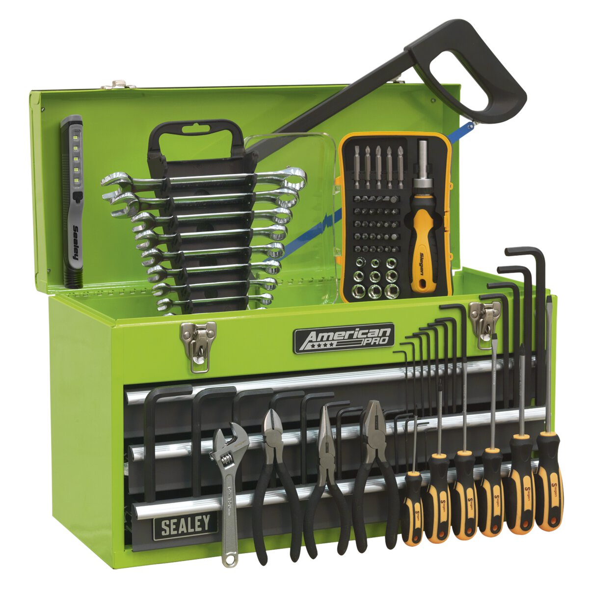 Portable Tool Chest 3 Drawer with Ball Bearing Slides - Hi-Vis & 93pc Tool Kit