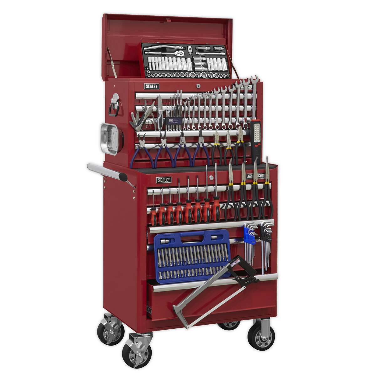 Topchest & Rollcab Combination 10 Drawer with Ball Bearing Slides - Red & 147pc Tool Kit