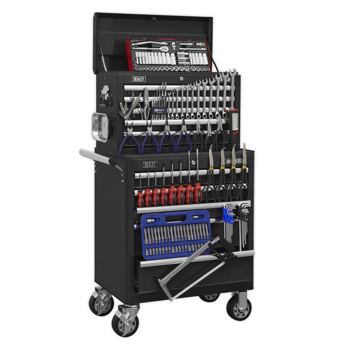 Topchest & Rollcab Combination 10 Drawer with Ball Bearing Slides - Black with 147pc Tool Kit