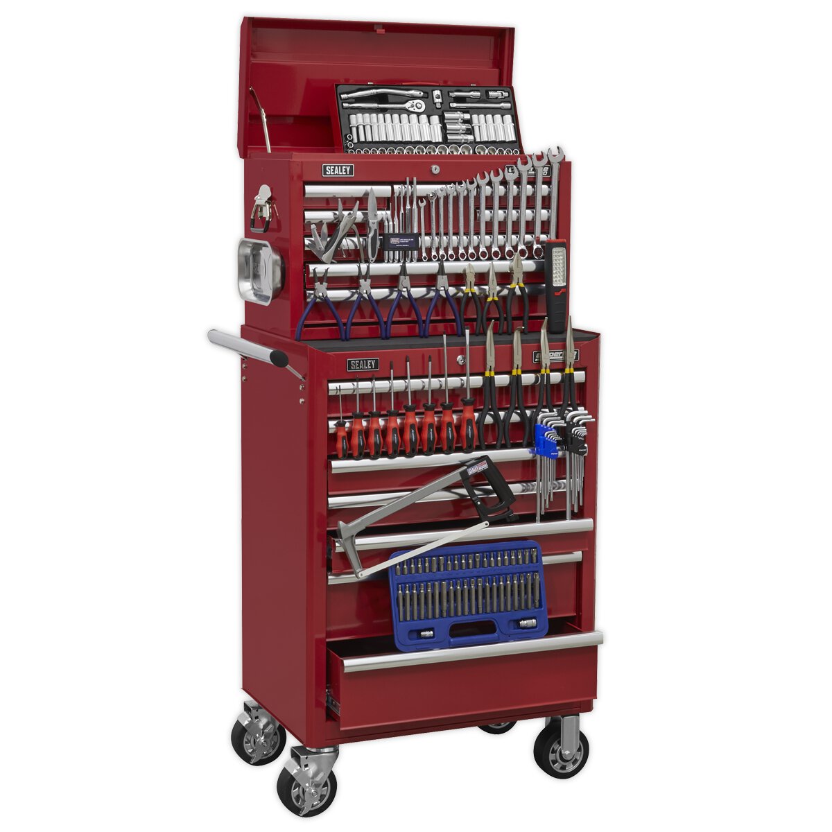 Topchest & Rollcab Combination 15 Drawer with Ball Bearing Slides - Red & 147pc Tool Kit