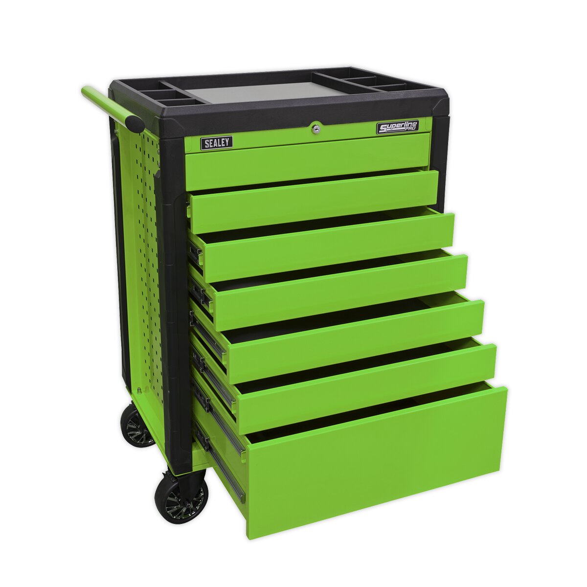 Rollcab 7 Drawer Push-To-Open Hi-Vis Green
