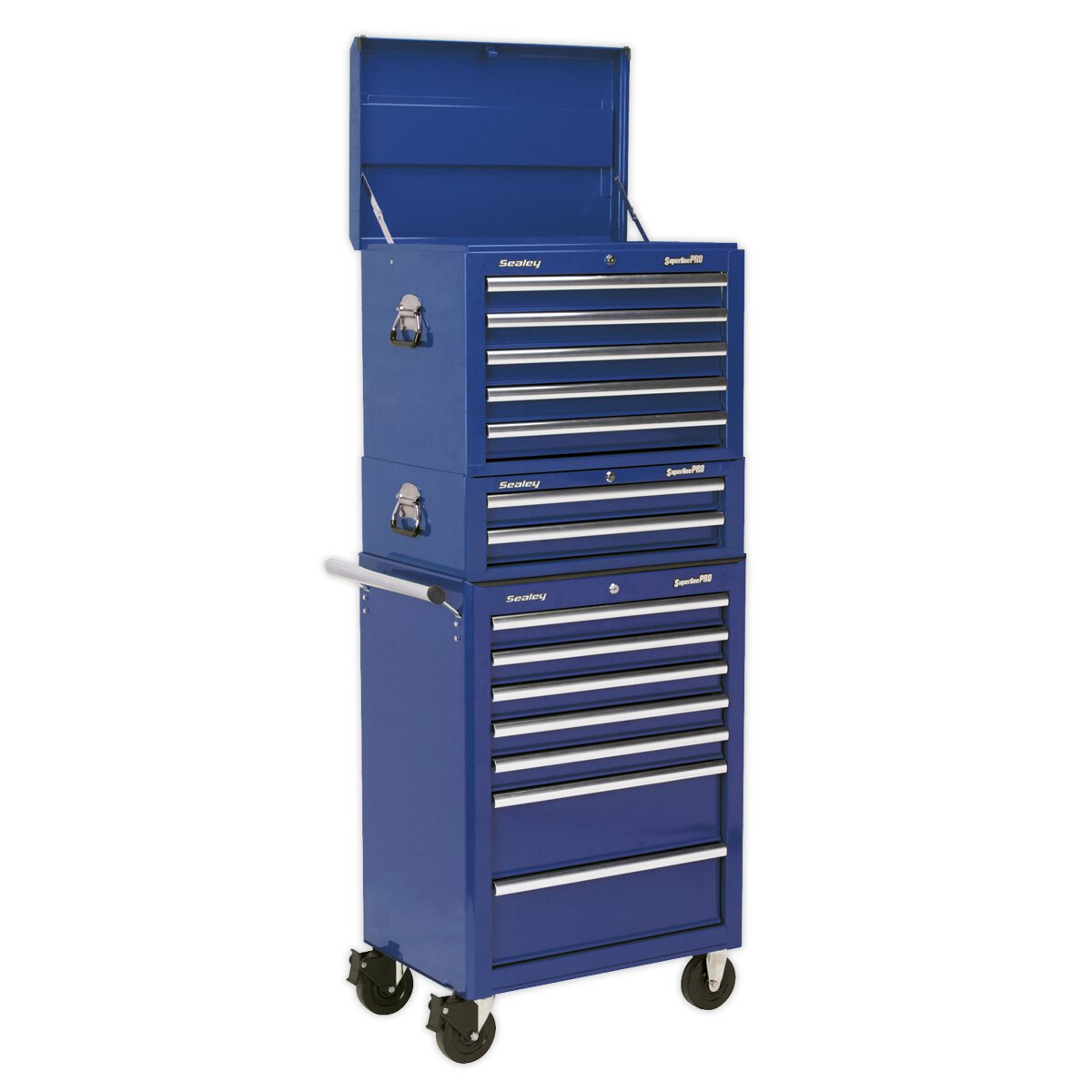 Topchest, Mid-Box & Rollcab Combination 14 Drawer with Ball Bearing Slides - Blue