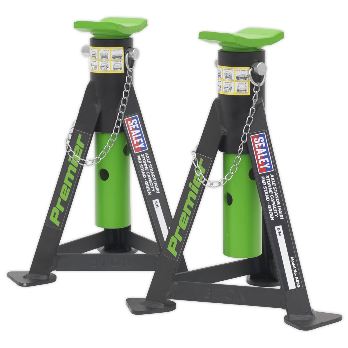 Axle Stands (Pair) 3tonne Capacity per Stand Green