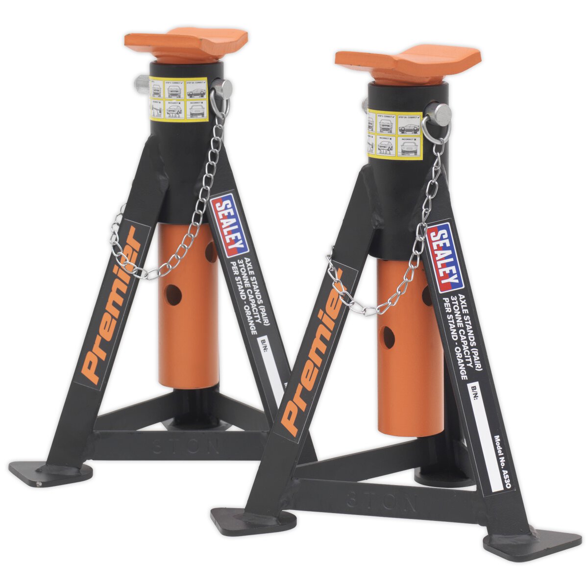 Axle Stands (Pair) 3tonne Capacity per Stand Orange