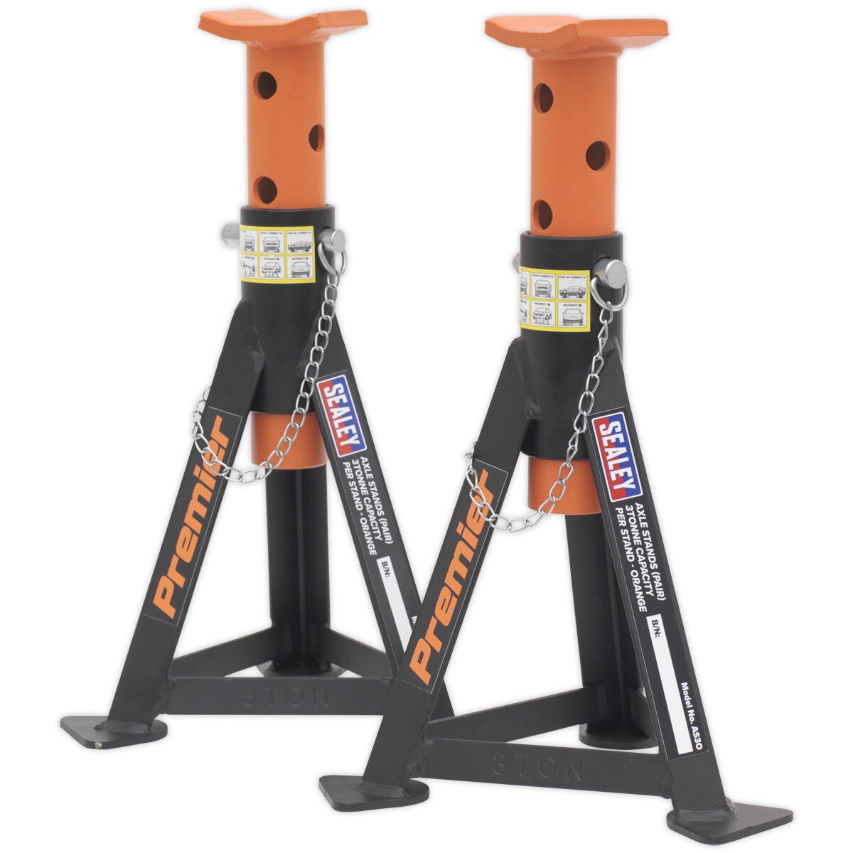 Axle Stands (Pair) 3tonne Capacity per Stand Orange