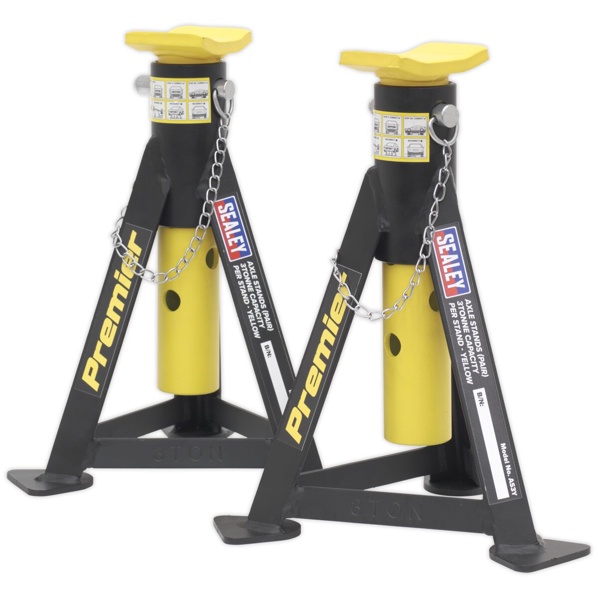 Axle Stands (Pair) 3tonne Capacity per Stand Yellow