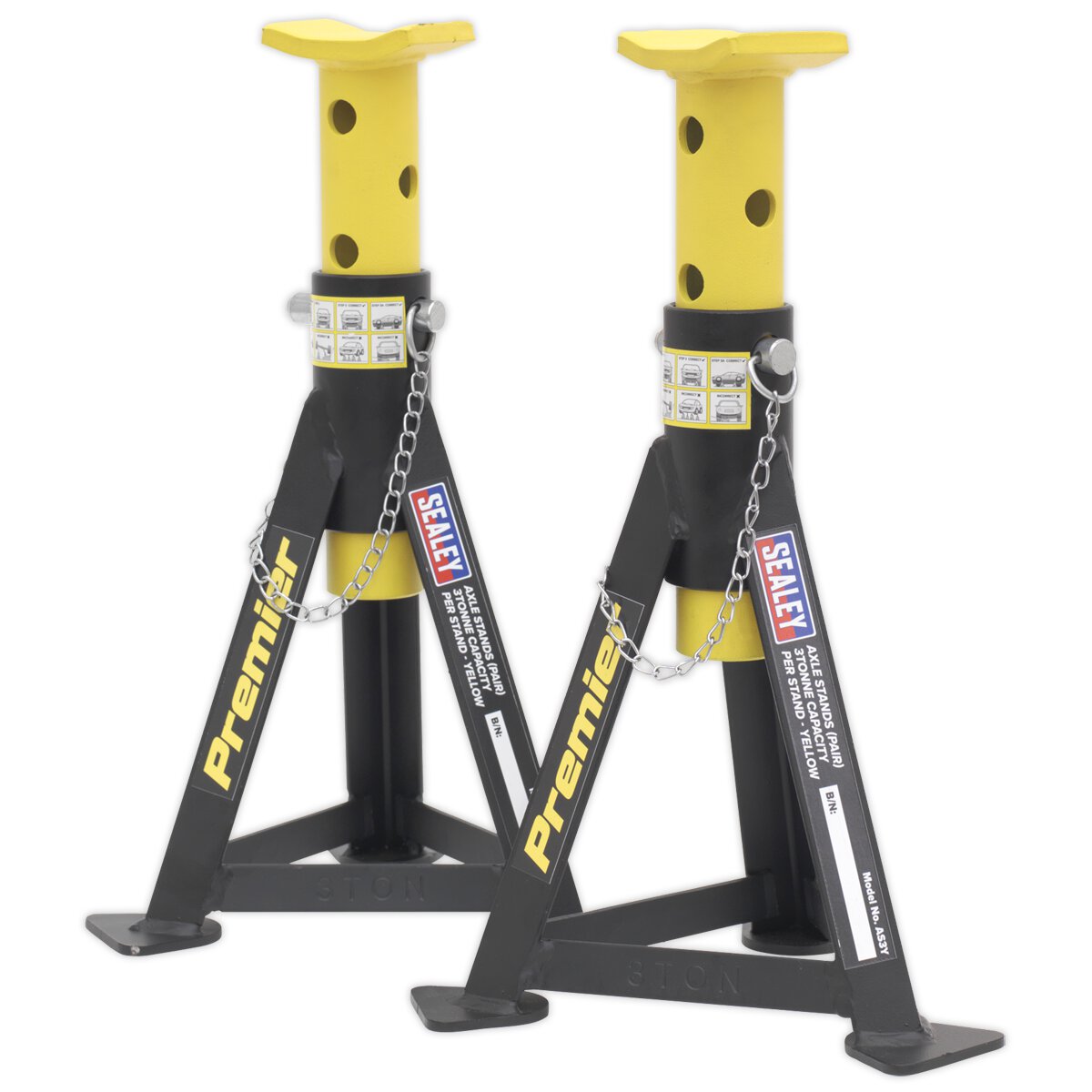 Axle Stands (Pair) 3tonne Capacity per Stand Yellow