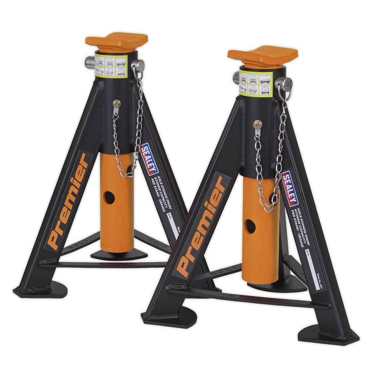 Axle Stands (Pair) 6tonne Capacity per Stand - Orange