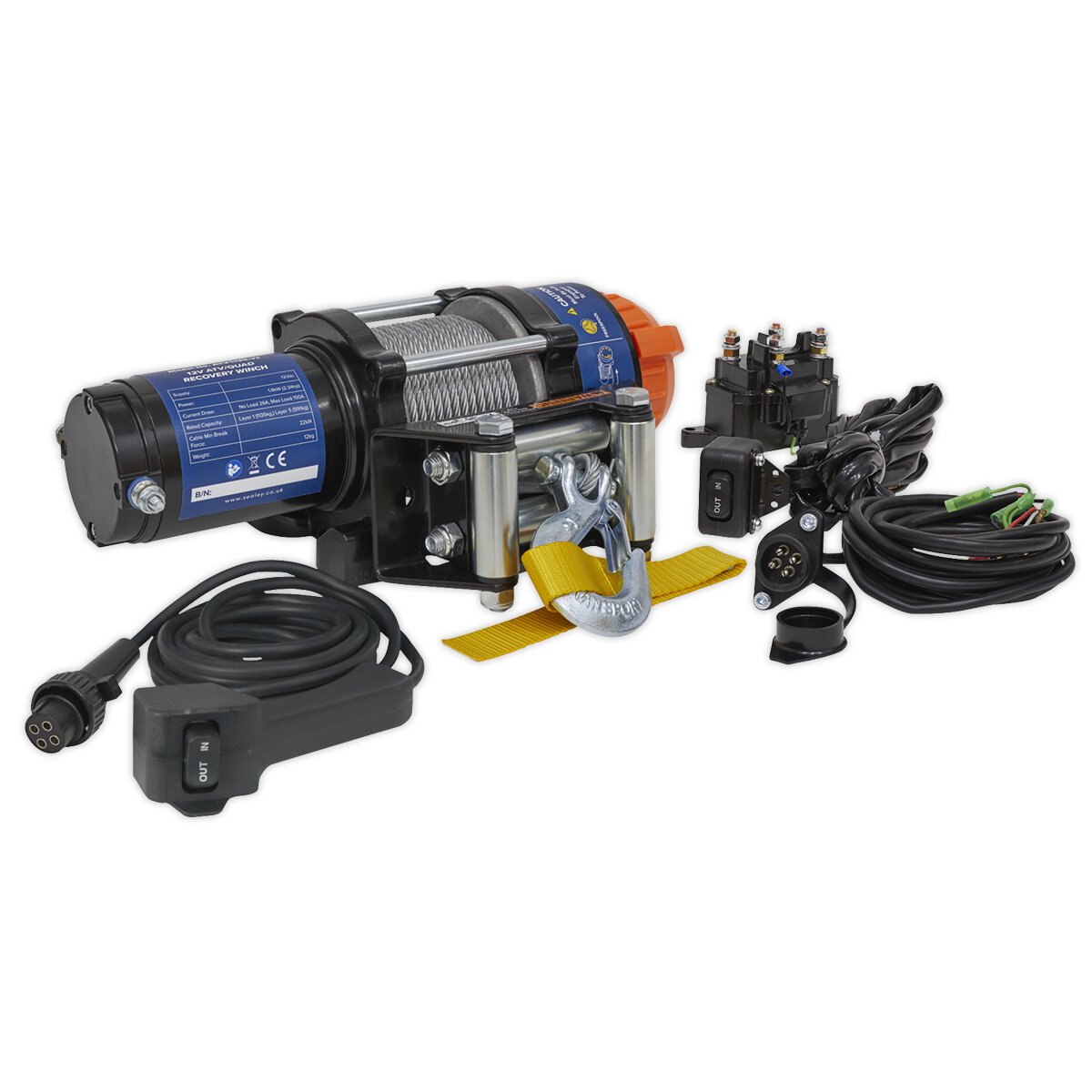 ATV/Quad Recovery Winch 1135kg (2500lb) Line Pull 12V